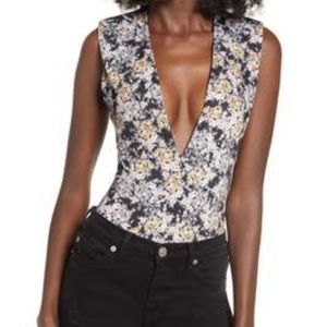 AFRM floral Strada plunge neck thong bodysuit Size XS